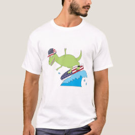 Camiseta Surfing de la Bandera Americana de Dinosaurios