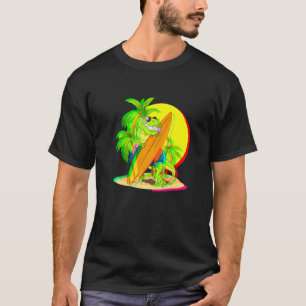Camiseta Surfing Dino Beach Surfer Dinosaur T Rex Glitch Su
