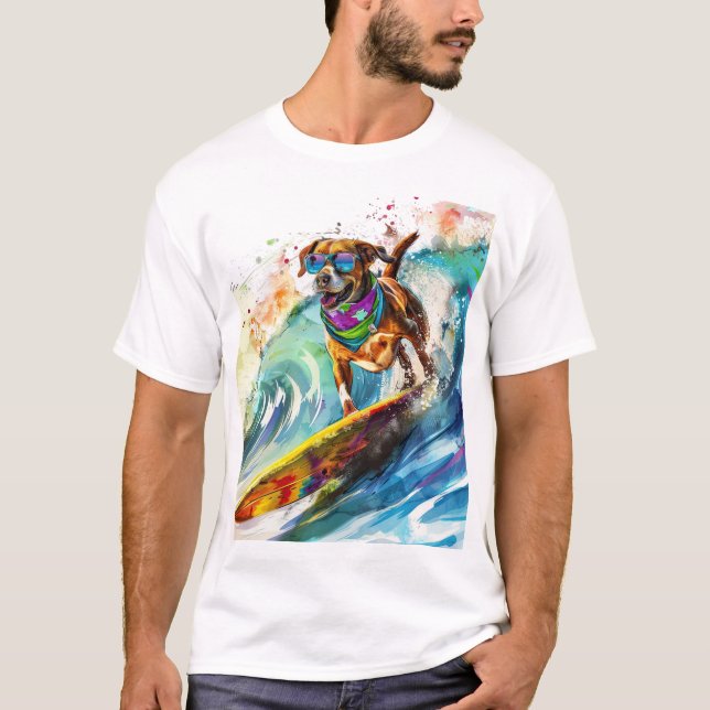 Camiseta Surfing Dog - Summer Fun Beach Pup Ilustracion (Anverso)