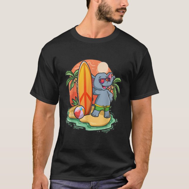 Camiseta Surfing Elephant Beach Vacation Animal Graphic (Anverso)