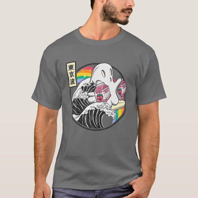 Camiseta Surfing Ghost Con Cárteles De Fresas Kawaii (Anverso)