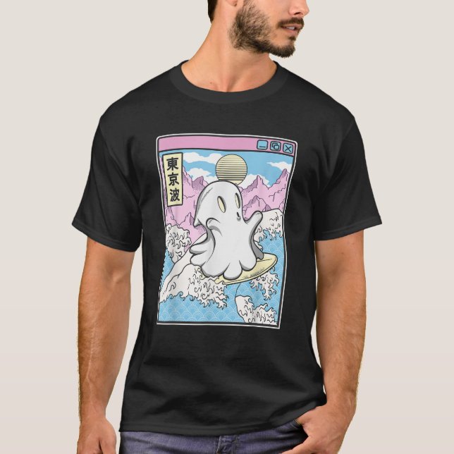 Camiseta Surfing Ghost In Japanese Waves Anime Kawaii Vapor (Anverso)