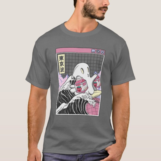 Camiseta Surfing Ghost Strawberry Milk Cartons Anime Kawaii (Anverso)