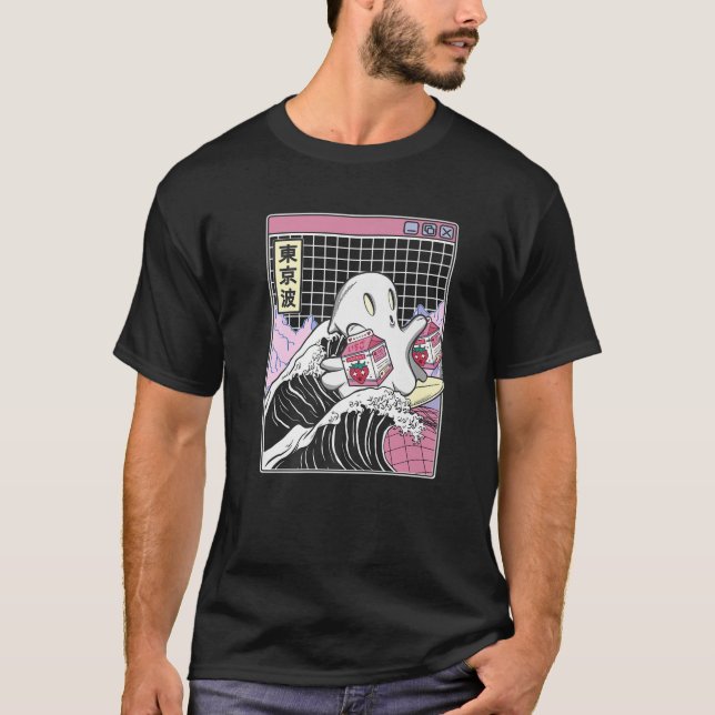 Camiseta Surfing Ghost Strawberry Milk Cartons Anime Kawaii (Anverso)