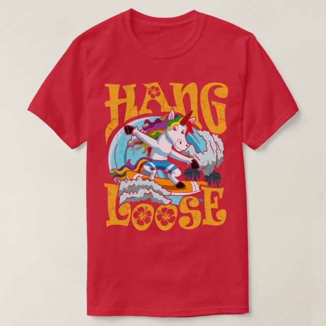 Camiseta Surfing Hang Loose Unicorn Surfing Surfer (Diseño del anverso)