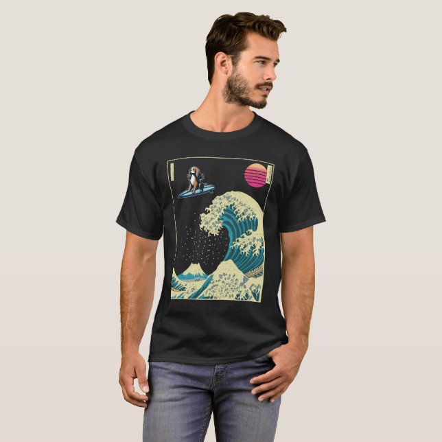 Camiseta Surfing inglés de perro español en un Kanagawa (Anverso completo)