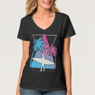 Camiseta Surfing Palm Trees Surfboard Synthwave Watersport