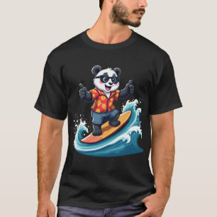 Camiseta Surfing Panda en estilo tropical - Divertido y rel