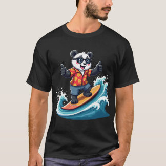 Camiseta Surfing Panda en estilo tropical - Divertido y rel