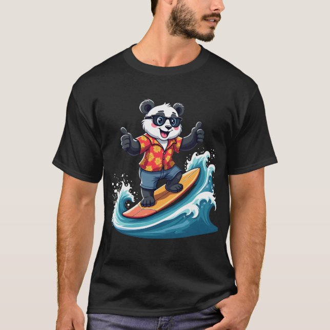 Camiseta Surfing Panda en estilo tropical - Divertido y rel (Anverso)