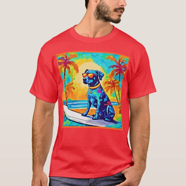 Camiseta Surfing Pooch: Gafas de sol en la playa (Anverso)