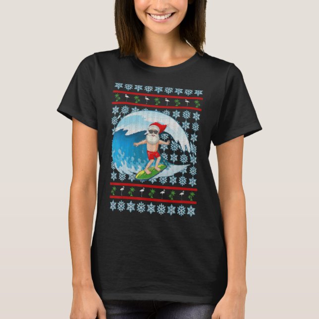 Camiseta Surfing Santa Claus Navidades De Hawái En Julio En (Anverso)