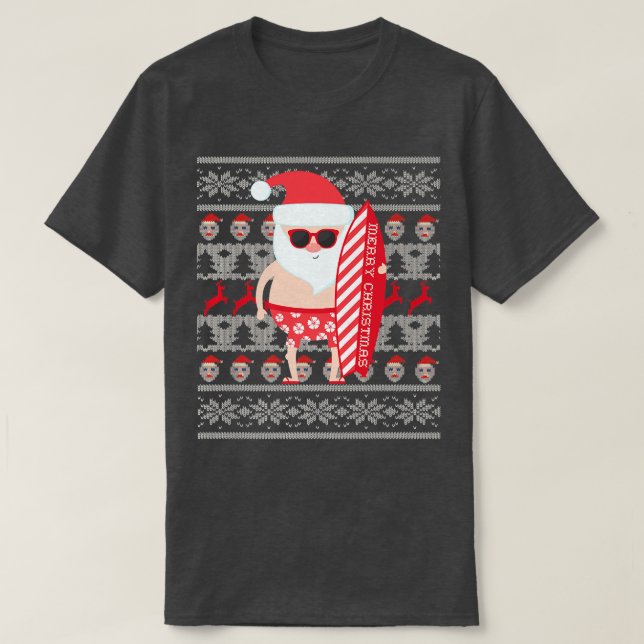 Camiseta Surfing Santa Hawaiian Board Shorts Ugly Christmas (Diseño del anverso)