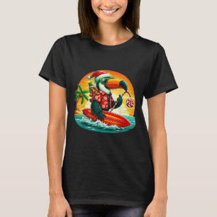 Camiseta Surfing Santa Toucan Y Funny Dog Trocal Christma