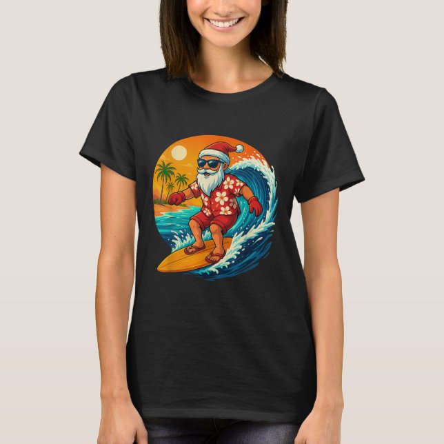 Camiseta Surfing Santa Trocal Christmas Holiday Hawaiian Be (Anverso)
