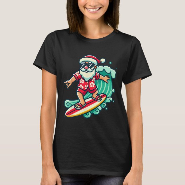 Camiseta Surfing Santa Tropical Navidades Vacantes en (Anverso)