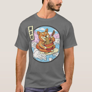 Camiseta Surfing Shiba Inu comiendo Ramen Japón Waves Kawai