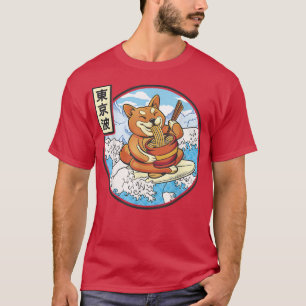 Camiseta Surfing Shiba Inu comiendo Ramen Japón Waves Kawai