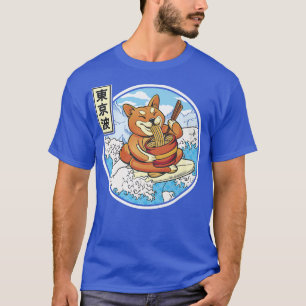 Camiseta Surfing Shiba Inu comiendo Ramen Japón Waves Kawai