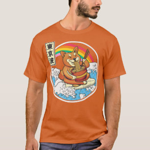 Camiseta Surfing Shiba Inu comiendo Ramen Japón Waves Kawai