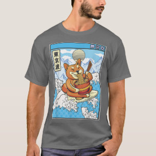 Camiseta Surfing Shiba Inu comiendo Ramen Japón Waves Kawai
