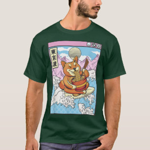 Camiseta Surfing Shiba Inu Eating Ramen Japan Waves Kawaii