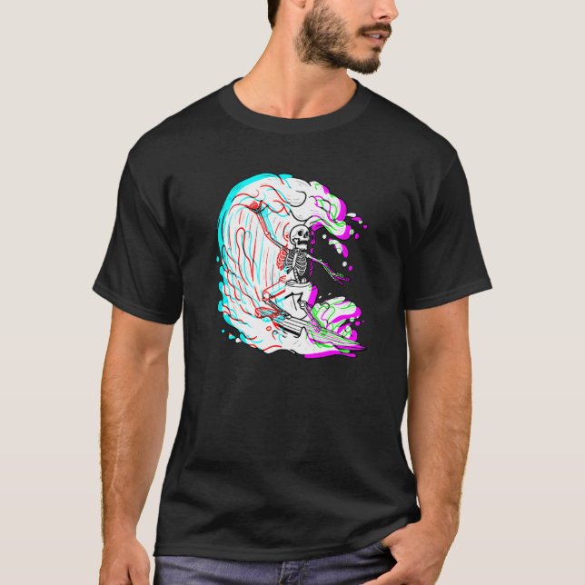 Camiseta Surfing Skeleton Funny Beach Surfer Vaporwave Surf (Anverso)