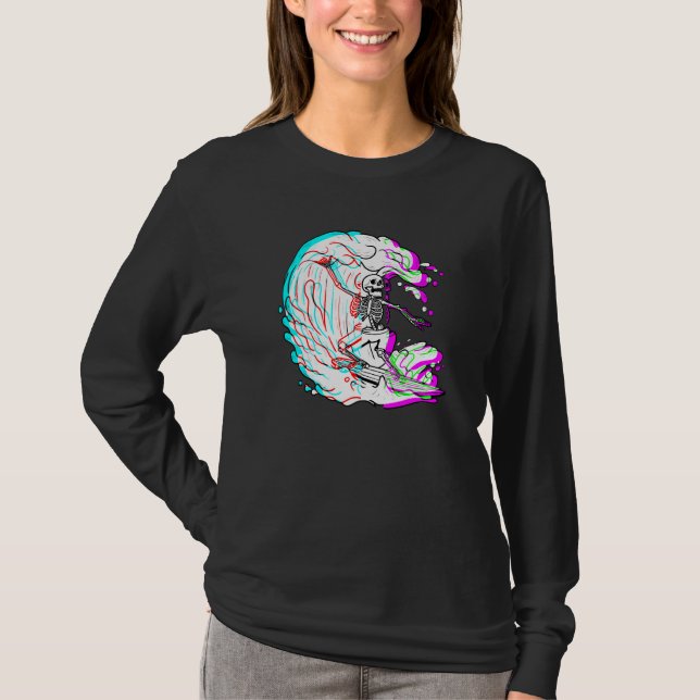 Camiseta Surfing Skeleton Funny Beach Surfer Vaporwave Surf (Anverso)