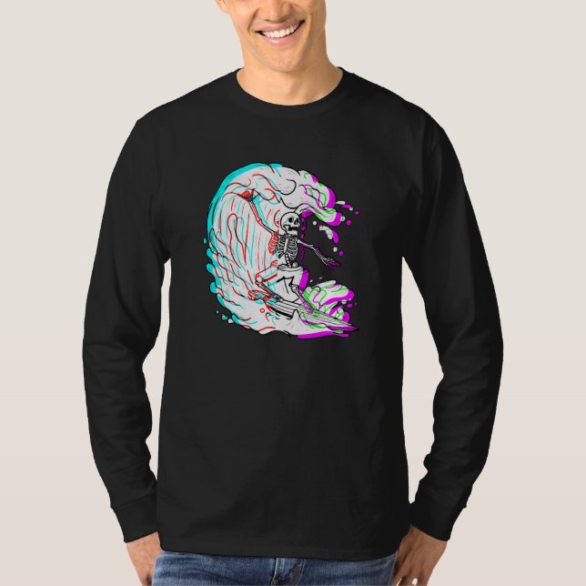 Camiseta Surfing Skeleton Funny Beach Surfer Vaporwave Surf (Anverso)