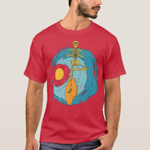 Camiseta Surfing Skeleton Ocean Waves Sunset Casual Graphic