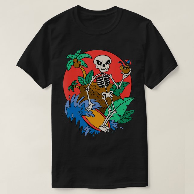 Camiseta Surfing Skeleton Surfer Surfboard (Diseño del anverso)