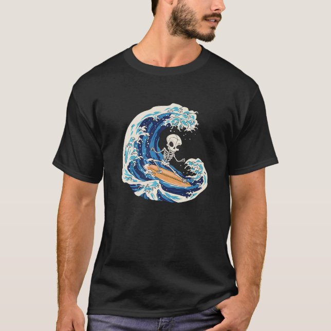 Camiseta Surfing Skeleton Surfer Surfer Wave Skull Surfing  (Anverso)