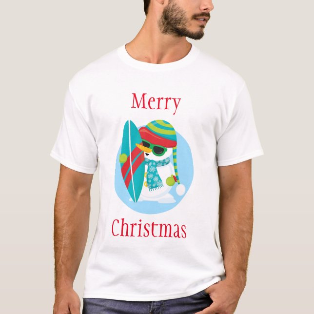 Camiseta Surfing Snowman Feliz Navidad (Anverso)