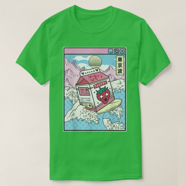 Camiseta Surfing Strawberry Milk Carton Japan Wave Kawaii V (Diseño del anverso)