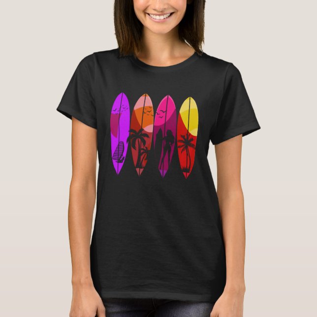 Camiseta Surfing Surfer Beach Colorful Surfboard Chicas (Anverso)