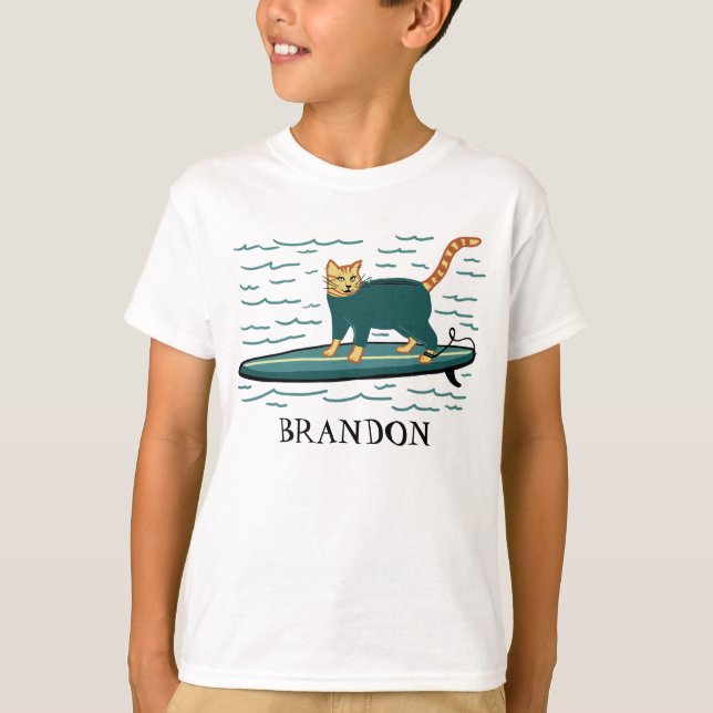 Camiseta Surfing Tabby Cat Cute PERSONALIZAR IT (Anverso)