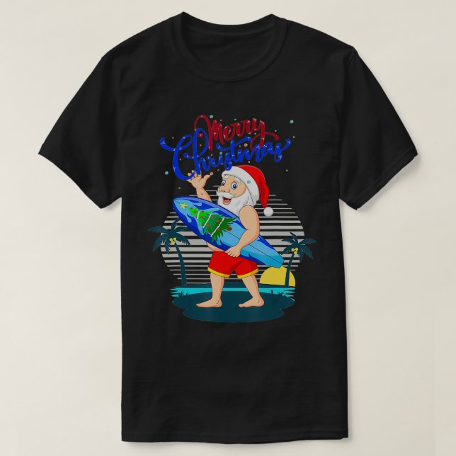Camiseta Surfing Tropical Santa Claus Navidades hawaianos S (Diseño del anverso)