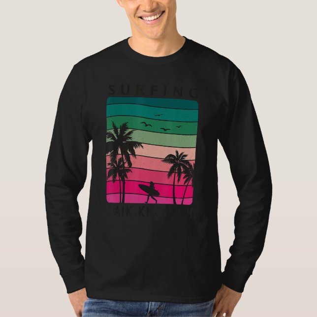 Camiseta Surfing Waikiki Beach Hawaiian Sunset Palm Tree Su (Anverso)