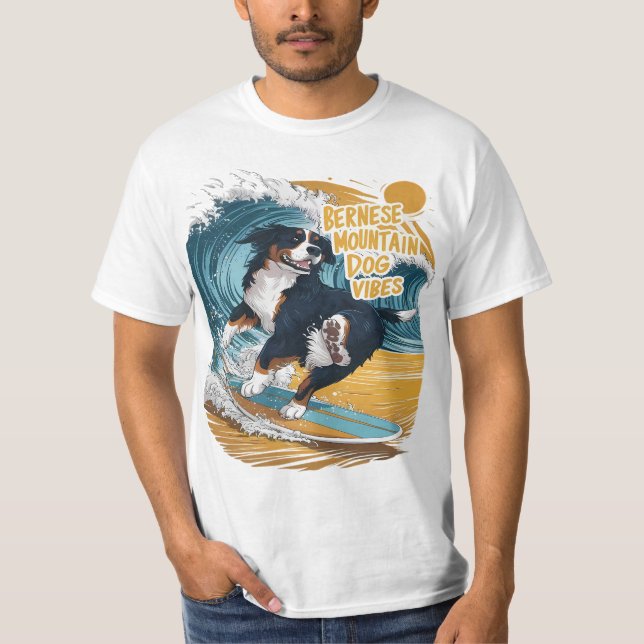 Camiseta Surfing Wave Rider Bernese Mountain Dog (Anverso)