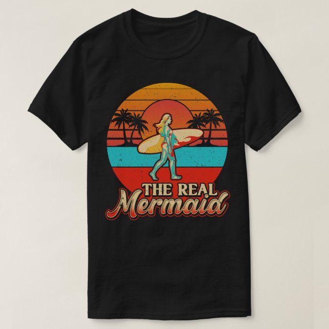 Camiseta Surfista Chica Graciosa Sirena Real Mujeres Regalo (Diseño del anverso)