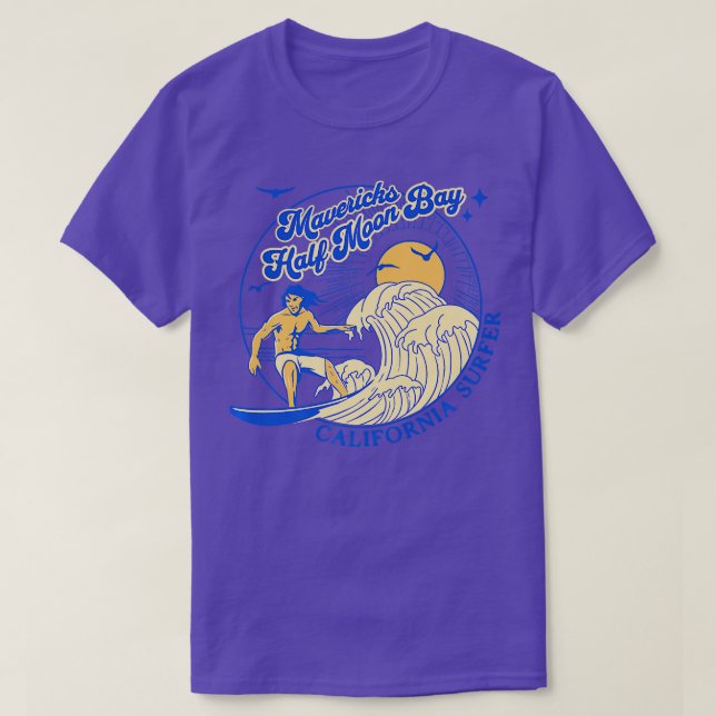 Camiseta Surfista de California hace surf en Half Moon Bay (Diseño del anverso)