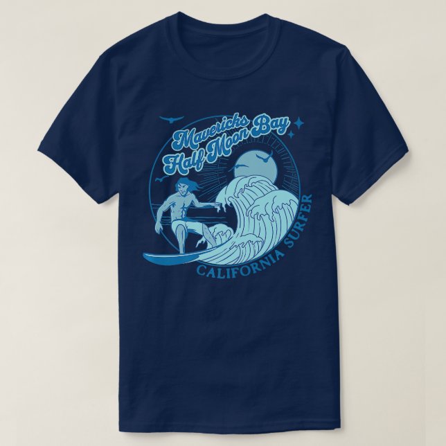 Camiseta Surfista de California hace surf en Half Moon Bay (Diseño del anverso)