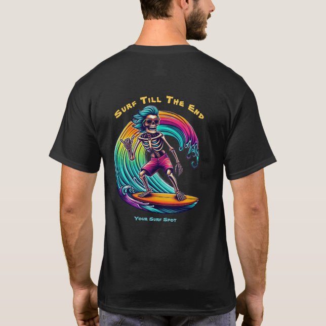 Camiseta Surfista De Esqueleto En Ola (Reverso)