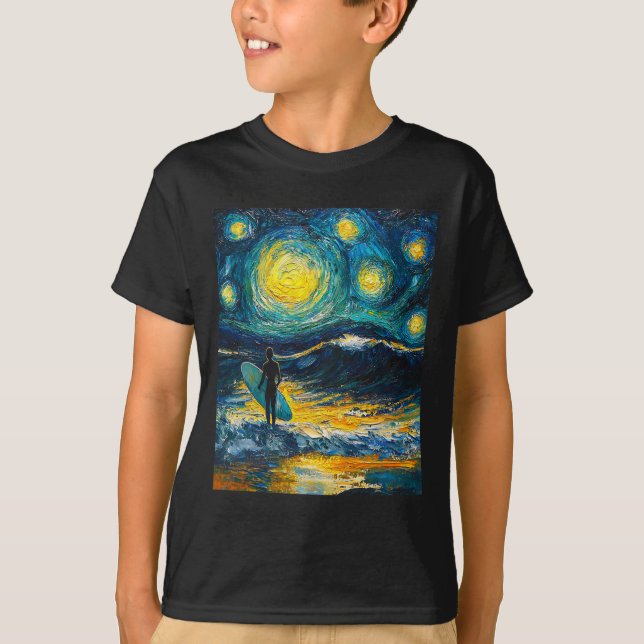 Camiseta Surfista de Surf en Tabla de Surf - Estilo Van Gog (Anverso)