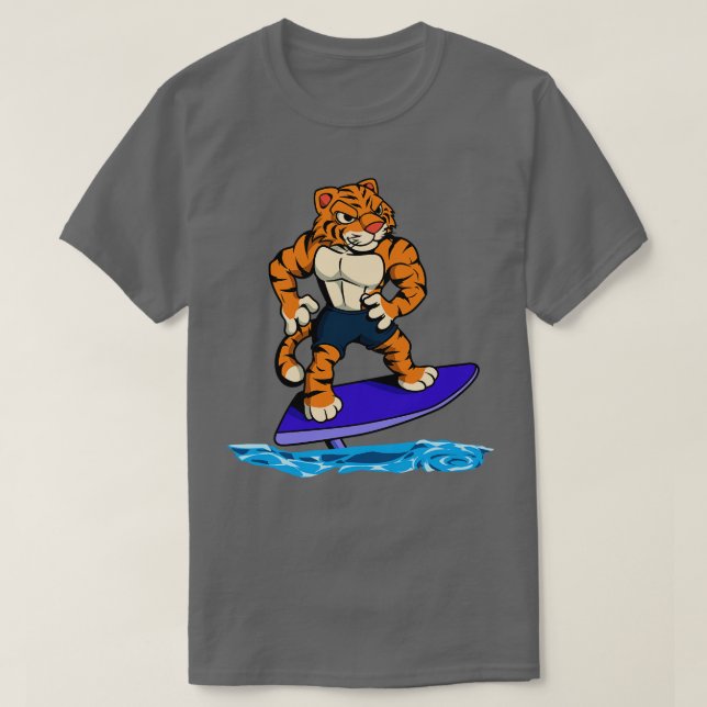 Camiseta Surfista de tigres en tabla de surf de hidroala (Diseño del anverso)