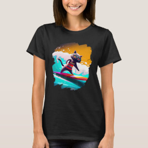 Camiseta Surfista del Cat Surfing Riendo Wave Ocean Artisti