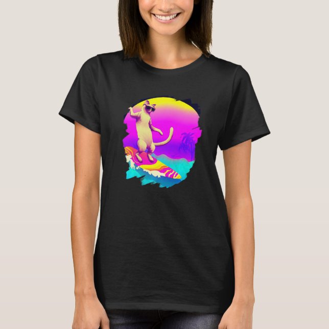 Camiseta Surfista del Cat Surfing Riendo Wave Ocean Artisti (Anverso)