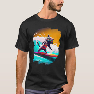 Camiseta Surfista del Cat Surfing Riendo Wave Ocean Artisti