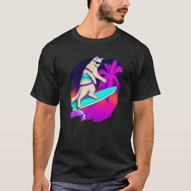 Camiseta Surfista del Cat Surfing Riendo Wave Ocean Artisti (Anverso)