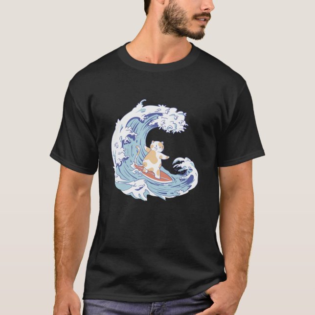 Camiseta Surfista del gato ola oceánica Kitty Retro Anime J (Anverso)